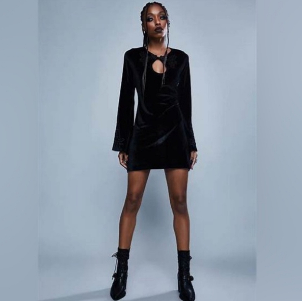 Dolls Kill Black Velvet Mini Dress